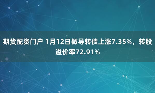 期货配资门户 1月12日微导转债上涨7.35%，转股溢价率72.91%